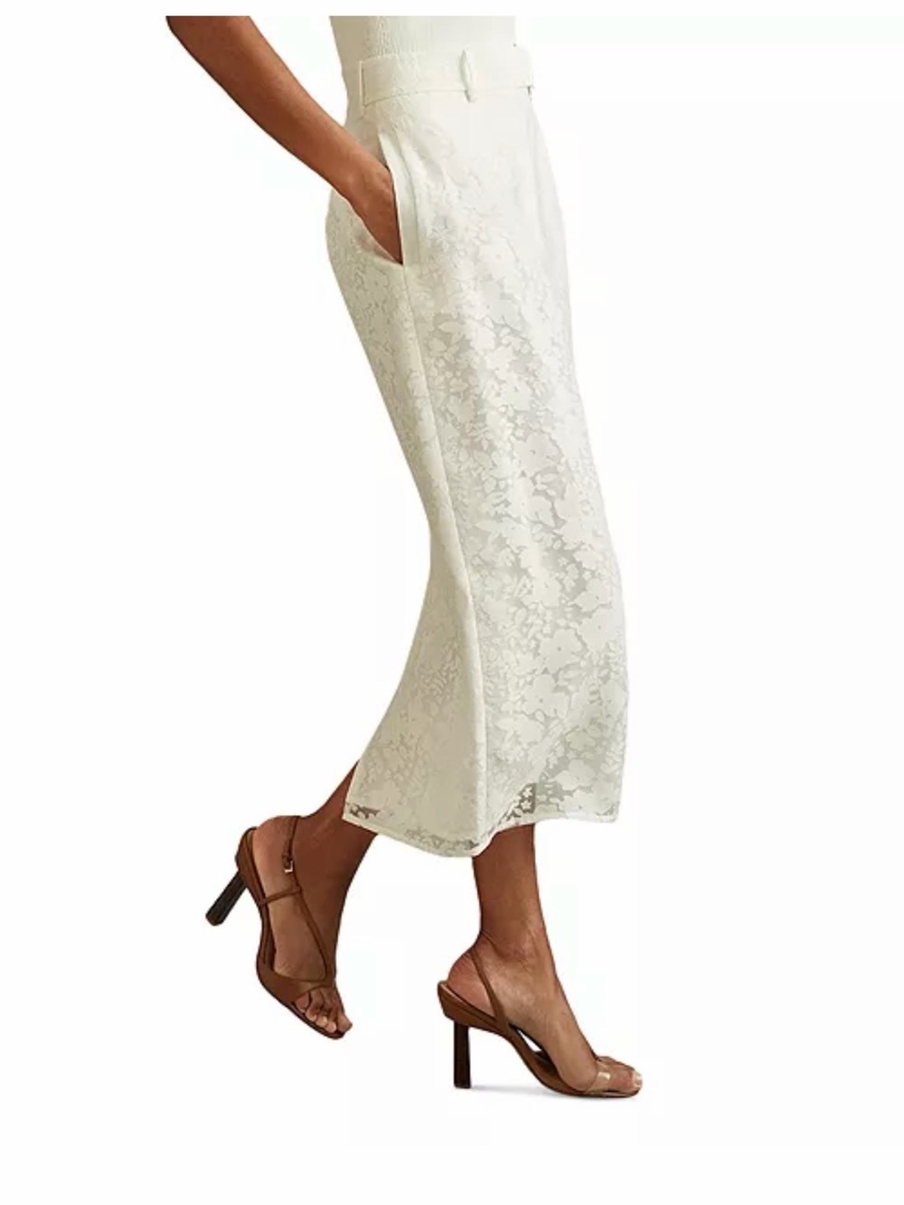 Reiss Ivory Floral Lace Midi Skirt